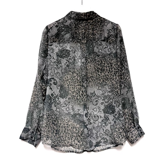 Lane Bryant Lace Animal Print Blouse Sheer Plus Size 1X 14 16 Long Sleeve Button - Picture 4 of 15